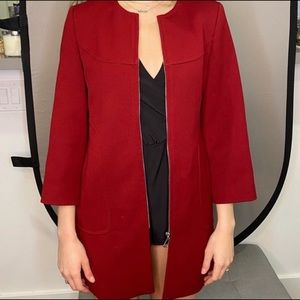 Zara Red Spring/Summer Zipper Long Overcoat/Blazer Size XS